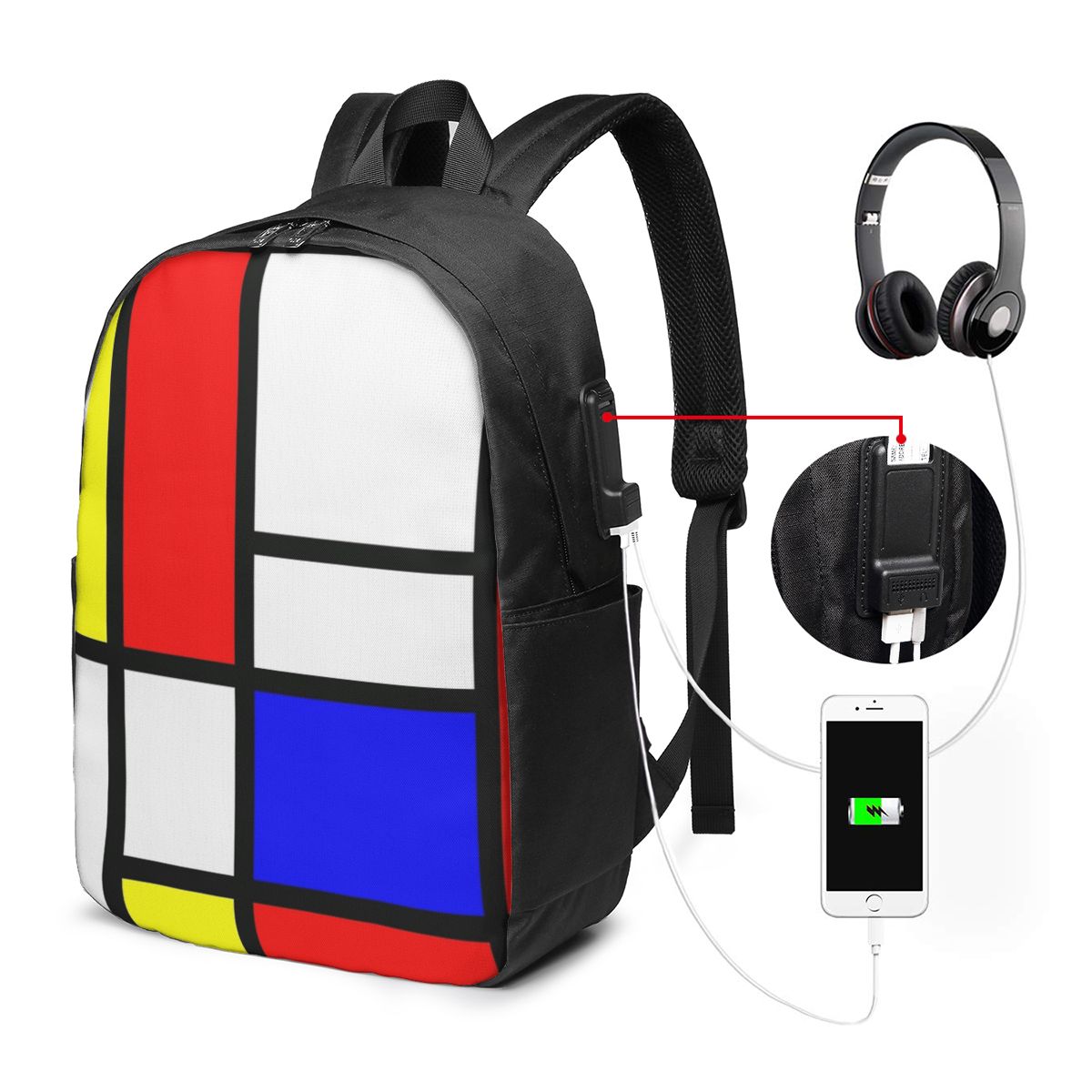 Backpacks - Piet Mondrian Composition Rucksack, Reisetasche, Notebook-Tasche,