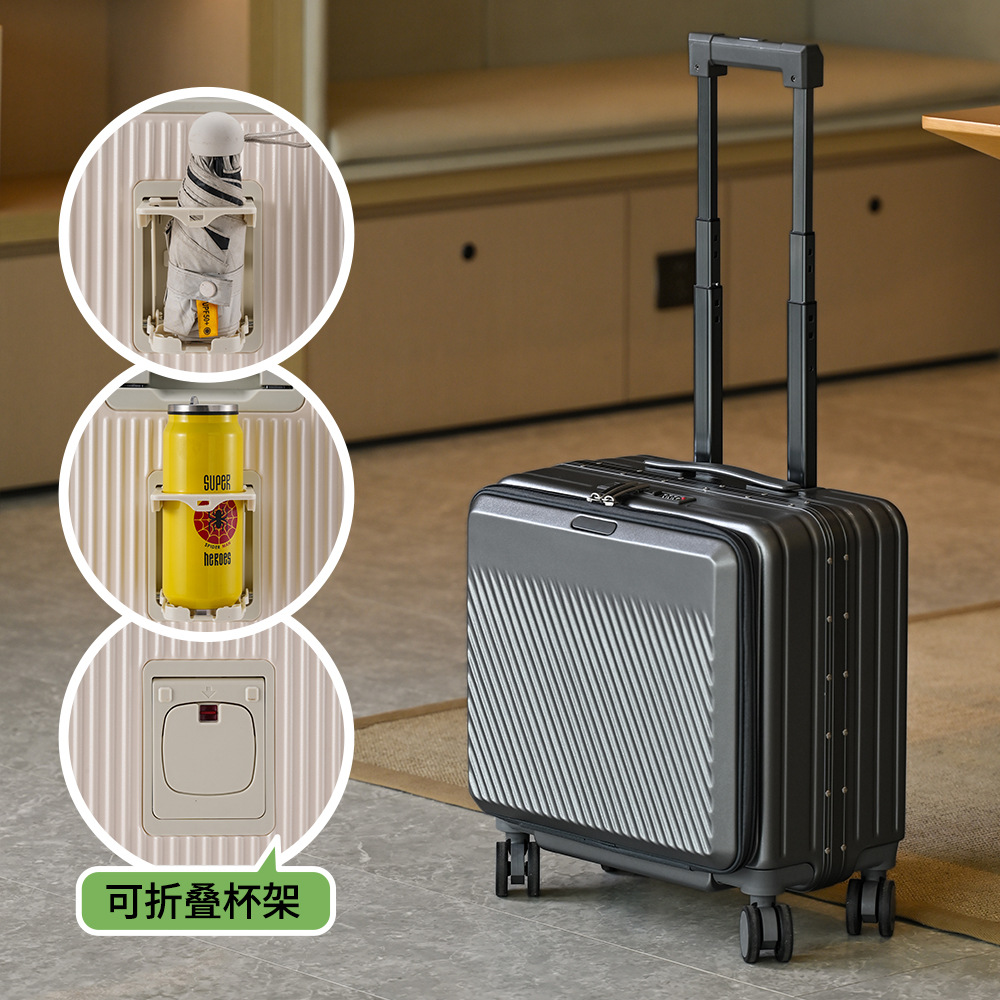 Aluminum Frame Carry On Luggage - 18 Zoll Frontöffnungs-Handgepäckkoffer mit Aluminiumrahmen, Farbblock-Design,