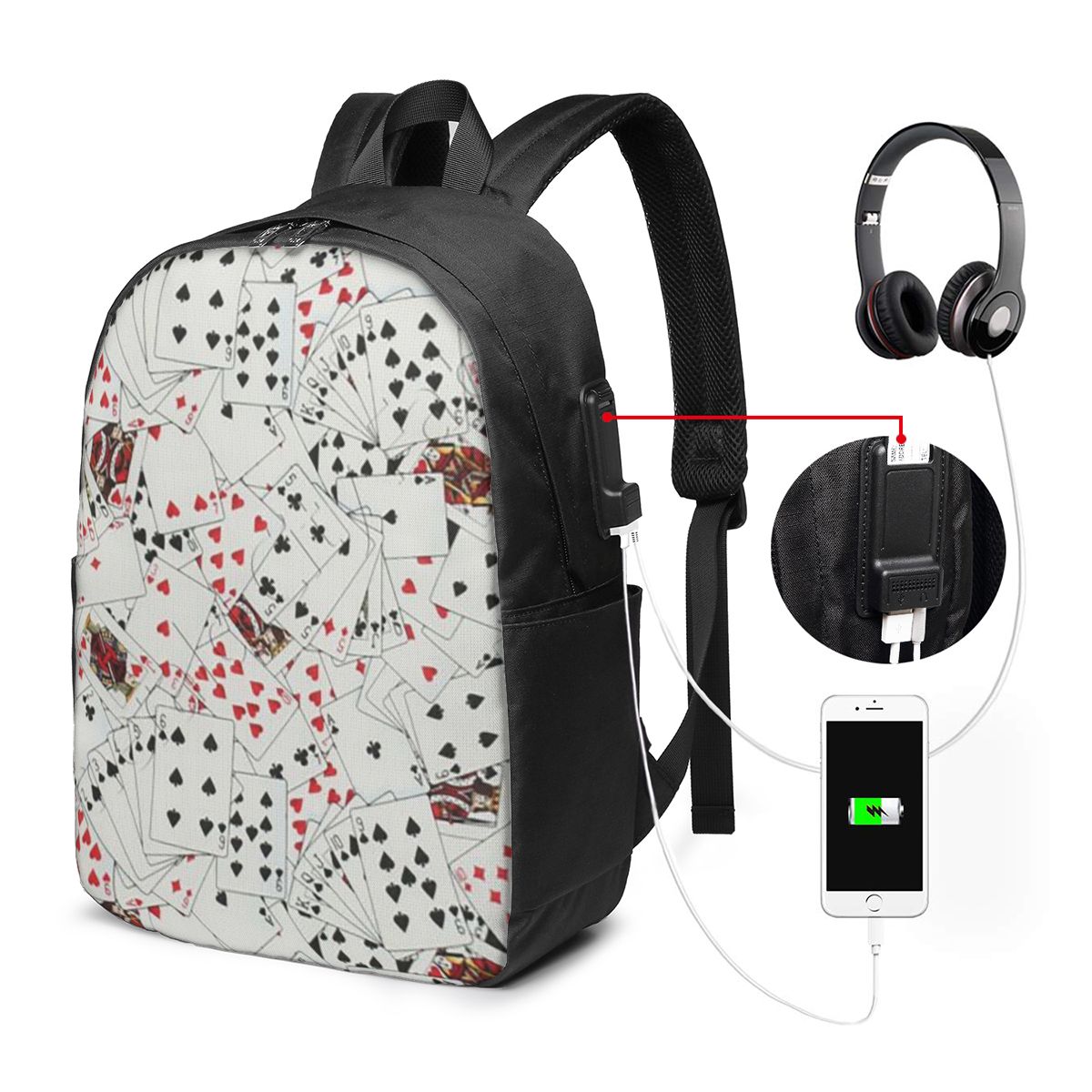 Backpacks - Rucksack mit Spielkarten-Poker-Print, Reisetasche für Notebooks,