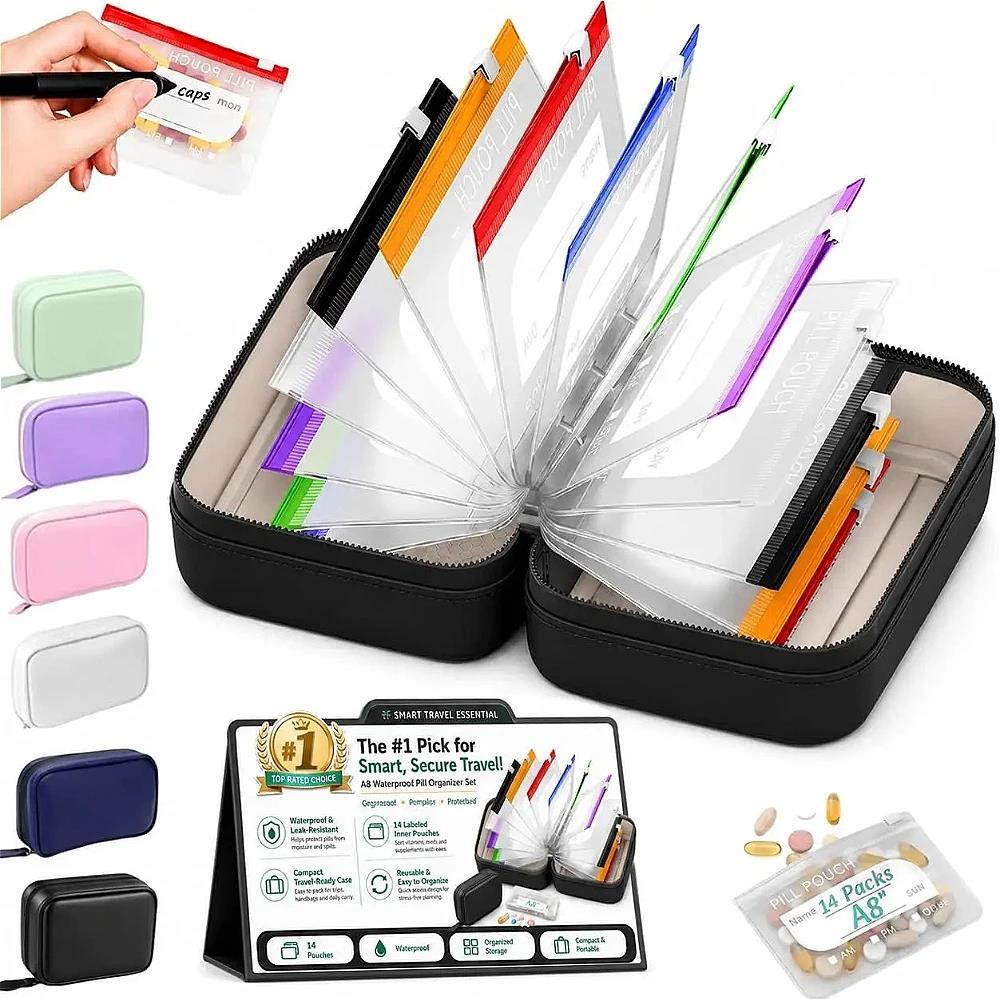 Handbags - 7/14-Tage-Wochenpillenorganizer, wasserdicht, A8-Format, zur zweimal täglichen