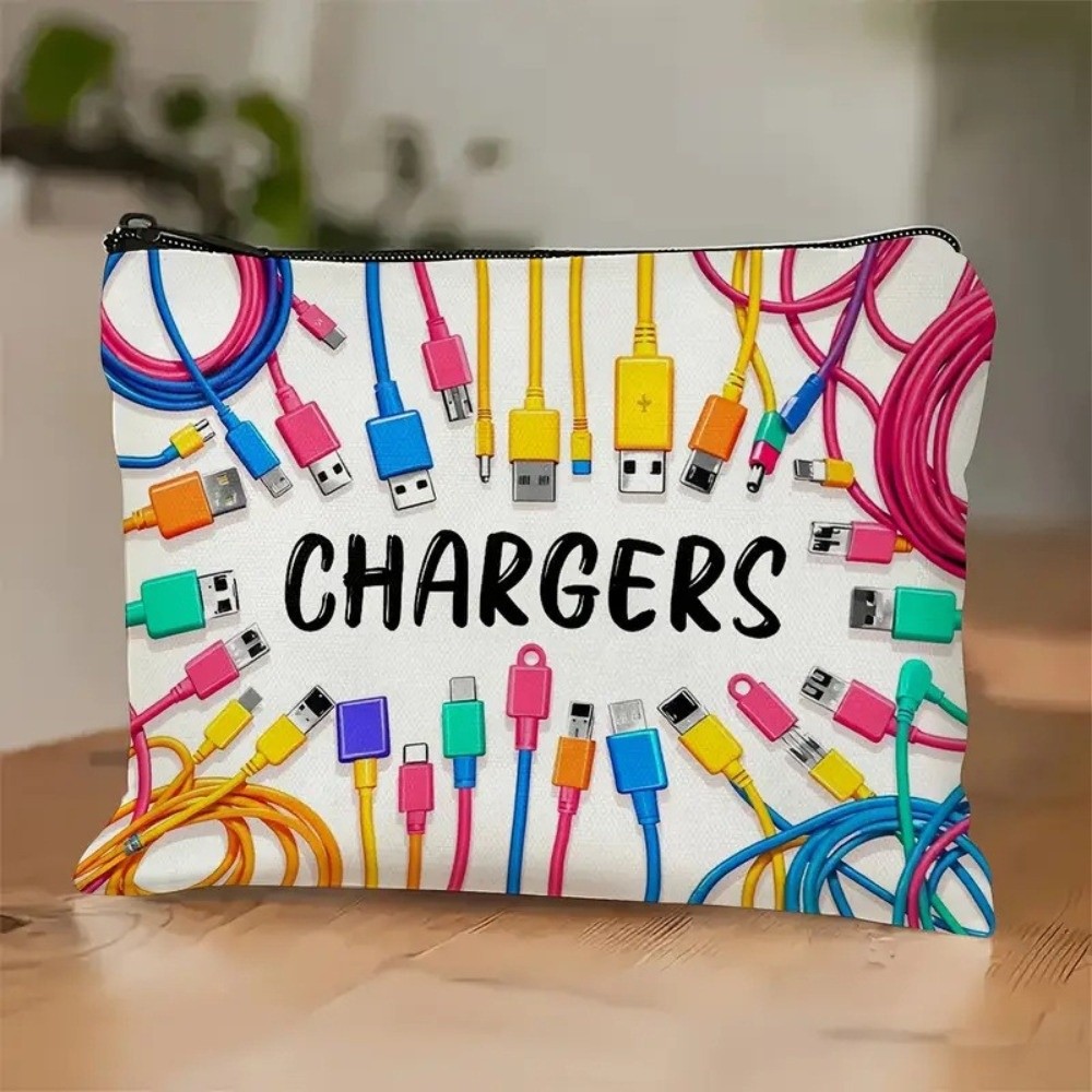 Cosmetic Bags - Neue Canvas-Ladegerät-Aufbewahrungstasche mit Reißverschluss, bedrucktem Design,